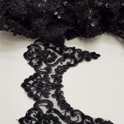 Siyah İşlemeli Fransız Güpür Kenar Dantel-DAN-107