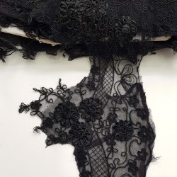 Siyah Çiçekli Fransız Güpür Dantel-DAN-108