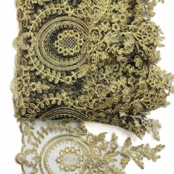 Siyah Sarı Simli Fransız Güpür Dantel-DAN-112