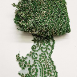 Yeşil Sarı Simli Fransız Güpür Dantel-DAN-133