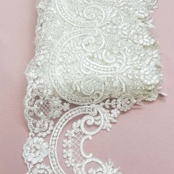 Krem Gümüş Simli Fransız Güpür Dantel-DAN-139