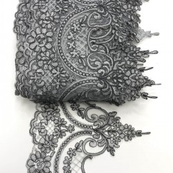 Gri Renk Fransız Güpür Dantel-DAN-143