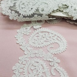 Krem Şal Desenli Fransız Güpür Dantel-DAN-147