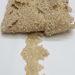 Vizon Boncuk İşlemeli Fransız Güpür Dantel-DAN-155