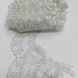 Krem Gümüş Simli Fransız Güpür Dantel Şerit-DAN-197
