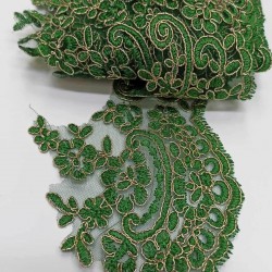 Yeşil Sarı Simli Dantel Güpür-DAN-199