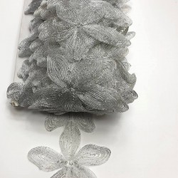 Gümüş Çiçek Desenli Fransız Güpür Dantel-DAN-202