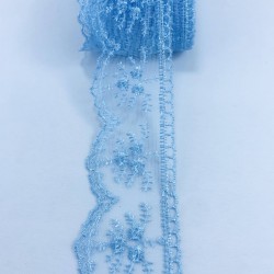 Bebe Mavi Çiçek Desenli Dar Dantel-DAN-335