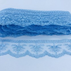 Bebe Mavi Çiçek Desenli Dar Dantel-DAN-335