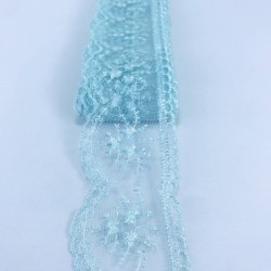 Su Yeşili Çiçek Desenli Dar Dantel-DAN-336