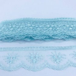 Su Yeşili Çiçek Desenli Dar Dantel-DAN-336