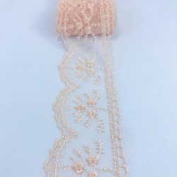 Yavruağzı Çiçek Desenli Dar Dantel-DAN-337