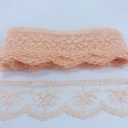 Yavruağzı Çiçek Desenli Dar Dantel-DAN-337