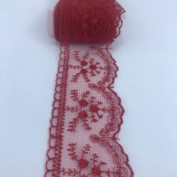 Kırmızı Çiçek Desenli Dantel-DAN-338