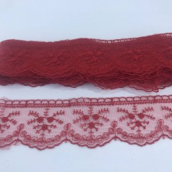 Kırmızı Çiçek Desenli Dantel-DAN-338