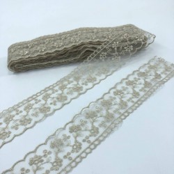 Vizon Geniş Çiçek Desenli Dantel-DAN-512