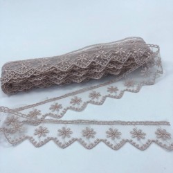 Pudra Tek Çiçek Desenli Dantel-DAN-516