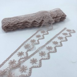 Pudra Tek Çiçek Desenli Dantel-DAN-516