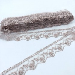 Pudra Yaprak Çiçek Detaylı Kenar Dantel-DAN-517