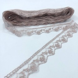 Pudra Yaprak Çiçek Detaylı Kenar Dantel-DAN-517