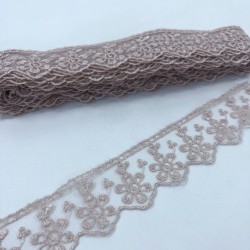 Pudra Geniş Çiçek Desenli Kenar Dantel-DAN-518
