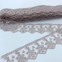 Pudra Geniş Çiçek Desenli Kenar Dantel-DAN-518