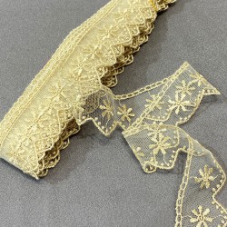 Kapiçino Rengi Büyük Çiçekli Kenar Güpür Dantel Fisto 1 Top 9 Metre-DAN-530