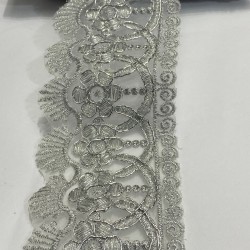 Gümüş Simli Kenar Çiçek Desenli Dantel Güpür-DAN-548 Gümüş Simli Kenar Çiçek Desenli Dantel Güpür-DAN-548