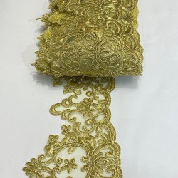 Gold Simli Kenar Desenli Dantel Güpür-DAN-549