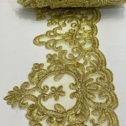 Gold Simli Kenar Desenli Dantel Güpür-DAN-549