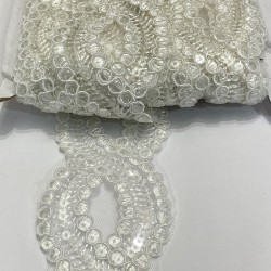 Kırık Beyaz Pullu Su Yolu Desenli Dantel Şerit-DAN-552