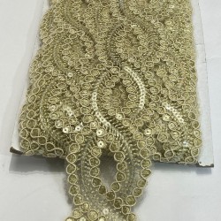 Pullu Su Yolu Desenli Dantel Şerit Kapiçino-DAN-553