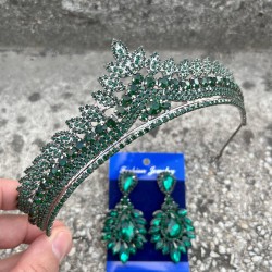 Daniela Yeşil Gelin Kına Tacı Özel Gün Aksesuar Kadın Taç Ve Geniş Mekik Küpe Takımı-DANIELA-10 Daniela Yeşil Gelin Kına Tacı Özel Gün Aksesuar Kadın Taç Ve Geniş Mekik Küpe Takımı-DANIELA-10