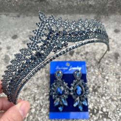 Daniela Lacivert Gelin Kına Tacı Özel Gün Aksesuar Kadın Taç Ve Üç Mekik Küpe Takımı-DANIELA-12 Daniela Lacivert Gelin Kına Tacı Özel Gün Aksesuar Kadın Taç Ve Üç Mekik Küpe Takımı-DANIELA-12