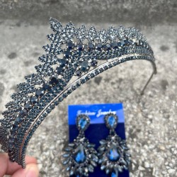 Daniela Lacivert Gelin Kına Tacı Özel Gün Aksesuar Kadın Taç Ve Geniş Mekik Küpe Takımı-DANIELA-13 Daniela Lacivert Gelin Kına Tacı Özel Gün Aksesuar Kadın Taç Ve Geniş Mekik Küpe Takımı-DANIELA-13