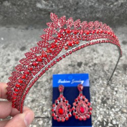 Daniela Kırmızı Gelin Kına Tacı Özel Gün Aksesuar Kadın Taç Ve Damla Mekik Küpe Takımı-DANIELA-15 Daniela Kırmızı Gelin Kına Tacı Özel Gün Aksesuar Kadın Taç Ve Damla Mekik Küpe Takımı-DANIELA-15