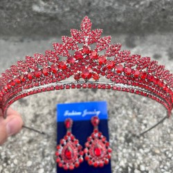 Daniela Kırmızı Gelin Kına Tacı Özel Gün Aksesuar Kadın Taç Ve Damla Mekik Küpe Takımı-DANIELA-15 Daniela Kırmızı Gelin Kına Tacı Özel Gün Aksesuar Kadın Taç Ve Damla Mekik Küpe Takımı-DANIELA-15