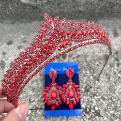 Daniela Kırmızı Gelin Kına Tacı Özel Gün Aksesuar Kadın Taç Ve Geniş Mekik Küpe Takımı-DANIELA-16 Daniela Kırmızı Gelin Kına Tacı Özel Gün Aksesuar Kadın Taç Ve Geniş Mekik Küpe Takımı-DANIELA-16