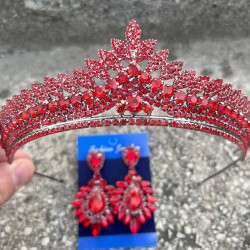 Daniela Kırmızı Gelin Kına Tacı Özel Gün Aksesuar Kadın Taç Ve Geniş Mekik Küpe Takımı-DANIELA-16 Daniela Kırmızı Gelin Kına Tacı Özel Gün Aksesuar Kadın Taç Ve Geniş Mekik Küpe Takımı-DANIELA-16