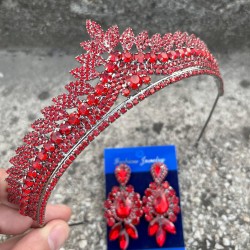 Daniela Kırmızı Gelin Kına Tacı Özel Gün Aksesuar Kadın Taç Ve Üç Mekik Küpe Takımı-DANIELA-17 Daniela Kırmızı Gelin Kına Tacı Özel Gün Aksesuar Kadın Taç Ve Üç Mekik Küpe Takımı-DANIELA-17