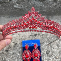 Daniela Kırmızı Gelin Kına Tacı Özel Gün Aksesuar Kadın Taç Ve Üç Mekik Küpe Takımı-DANIELA-17 Daniela Kırmızı Gelin Kına Tacı Özel Gün Aksesuar Kadın Taç Ve Üç Mekik Küpe Takımı-DANIELA-17