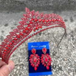 Daniela Kırmızı Gelin Kına Tacı Özel Gün Aksesuar Kadın Taç Ve İnce Mekik Küpe Takımı-DANIELA-18 Daniela Kırmızı Gelin Kına Tacı Özel Gün Aksesuar Kadın Taç Ve İnce Mekik Küpe Takımı-DANIELA-18