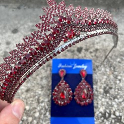 Daniela Bordo Gelin Kına Tacı Özel Gün Aksesuar Kadın Taç Ve Damla Mekik Küpe Takımı-DANIELA-23 Daniela Bordo Gelin Kına Tacı Özel Gün Aksesuar Kadın Taç Ve Damla Mekik Küpe Takımı-DANIELA-23