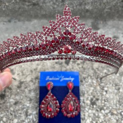 Daniela Bordo Gelin Kına Tacı Özel Gün Aksesuar Kadın Taç Ve Damla Mekik Küpe Takımı-DANIELA-23 Daniela Bordo Gelin Kına Tacı Özel Gün Aksesuar Kadın Taç Ve Damla Mekik Küpe Takımı-DANIELA-23