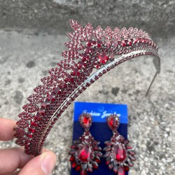 Daniela Bordo Gelin Kına Tacı Özel Gün Aksesuar Kadın Taç Ve Geniş Mekik Küpe Takımı-DANIELA-24 Daniela Bordo Gelin Kına Tacı Özel Gün Aksesuar Kadın Taç Ve Geniş Mekik Küpe Takımı-DANIELA-24