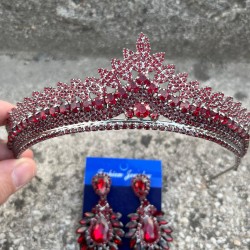 Daniela Bordo Gelin Kına Tacı Özel Gün Aksesuar Kadın Taç Ve Geniş Mekik Küpe Takımı-DANIELA-24 Daniela Bordo Gelin Kına Tacı Özel Gün Aksesuar Kadın Taç Ve Geniş Mekik Küpe Takımı-DANIELA-24
