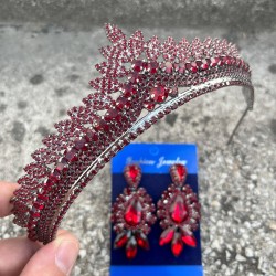 Daniela Bordo Gelin Kına Tacı Özel Gün Aksesuar Kadın Taç Ve Üç Mekik Küpe Takımı-DANIELA-25 Daniela Bordo Gelin Kına Tacı Özel Gün Aksesuar Kadın Taç Ve Üç Mekik Küpe Takımı-DANIELA-25