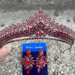 Daniela Bordo Gelin Kına Tacı Özel Gün Aksesuar Kadın Taç Ve İnce Mekik Küpe Takımı-DANIELA-26 Daniela Bordo Gelin Kına Tacı Özel Gün Aksesuar Kadın Taç Ve İnce Mekik Küpe Takımı-DANIELA-26