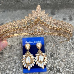 Daniela Gold Gelin Kına Tacı Özel Gün Aksesuar Kadın Taç Ve Geniş Mekik Küpe Takımı-DANIELA-27 Daniela Gold Gelin Kına Tacı Özel Gün Aksesuar Kadın Taç Ve Geniş Mekik Küpe Takımı-DANIELA-27