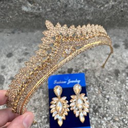 Daniela Gold Gelin Kına Tacı Özel Gün Aksesuar Kadın Taç Ve İnce Mekik Küpe Takımı-DANIELA-28 Daniela Gold Gelin Kına Tacı Özel Gün Aksesuar Kadın Taç Ve İnce Mekik Küpe Takımı-DANIELA-28
